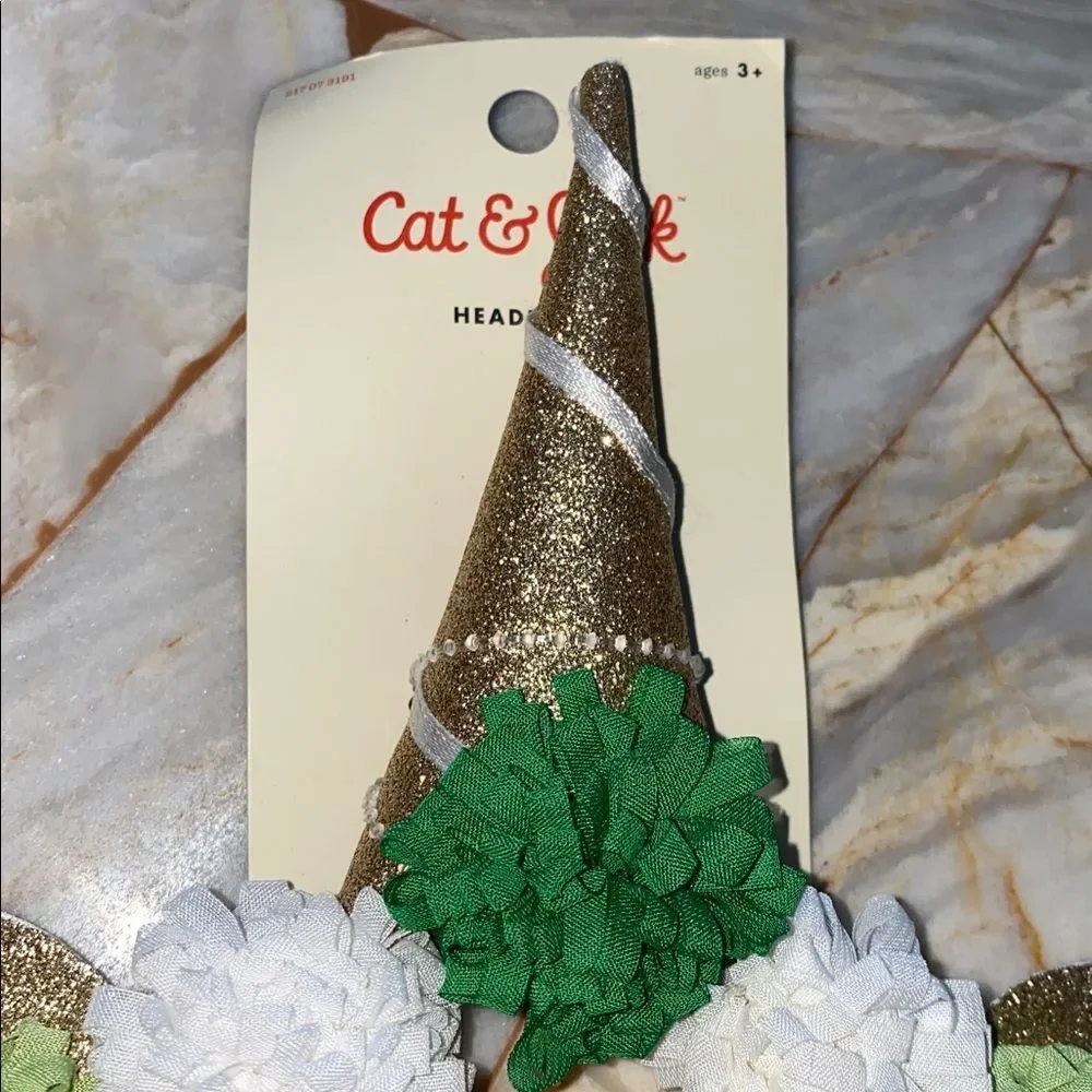 Cat & Jack Girls Gold Glitter Unicorn Headband Green White Floral 217 07 3191